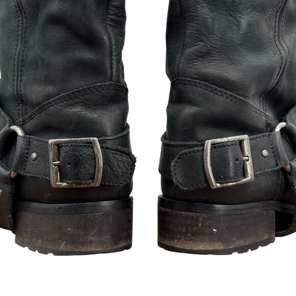 Saks Fifth Ave Harness Moto Boot SZ 40 Women's Black Leather Tall Loose Buckle - Picture 7 of 14
